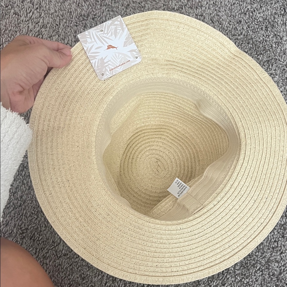 Tommy Bahama Tan Kids Hat with Blue and Pink Bow - Picture 3 of 3